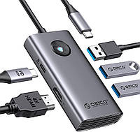 USB-хаб Orico с 5 портами (Type-C PD60W, HDMI 4K 30 Гц, USB 3.0 и 2 шт USB 2.0) Серый ORICO-PW11-5P-GY-EP