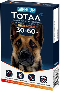 Антигельмінтні таблетки SUPERIUM Тотал тотального спектру дії для собак 30-60 кг (9125Collar / 4823089348773)