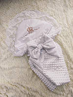 Демисезонный конверт с кружевом и вышивкой для новорожденных, белый