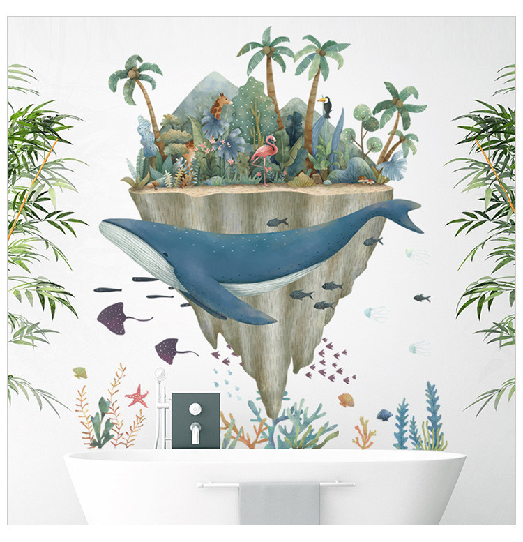 Вінілова наклейка на стіну Синій кит острів (лист 60 х 90 см) Б437-3