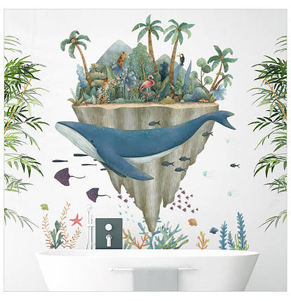 Вінілова наклейка на стіну Синій кит острів (лист 60 х 90 см) Б437-3, фото 1