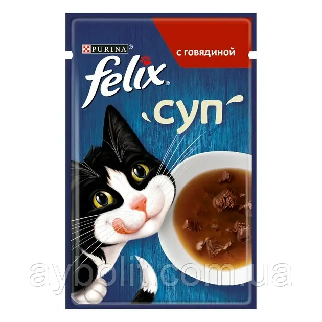 Вологий корм Felix Суп яловиччина 48г для котів (7613036632294)
