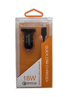 Комплект АЗП + TYPE-C OLESIT 18W QC 3.0 (швидка зарядка)