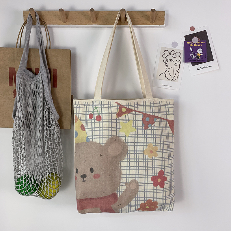 Нова полотняна сумка жіноча на одне плече мила велика містка сумка для покупок шкільна тільки гуртом, фото 1