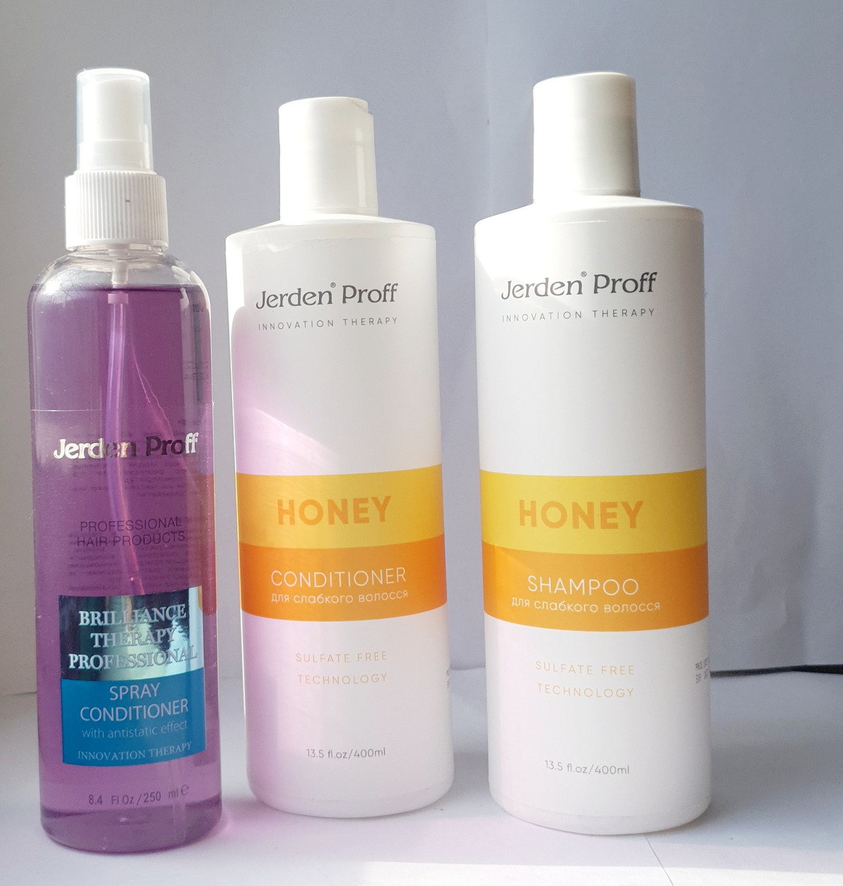 Набір Jerden Proff  шампунь та кондиціонер для волосся без сульфатний і спрей антистатик Honey  1050