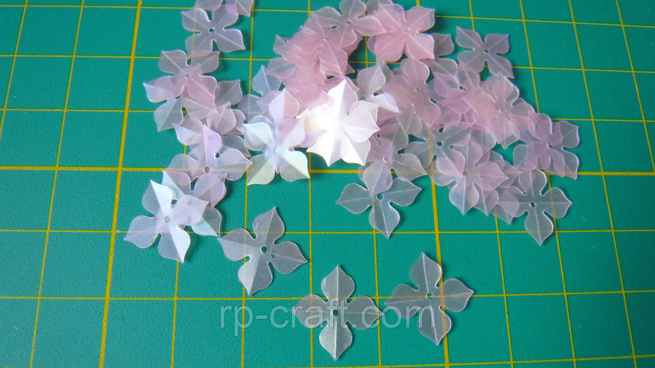 52. Упаковка паєток. Рожеві, тиснені, квітка, 10 мм, 5 грам, фото 1