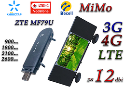 Авто Комплект 4G+LTE WiFi Роутер ZTE MF 79U USB Київстар, Vodafone, Lifecell з антеною MIMO 2 × 12dbi