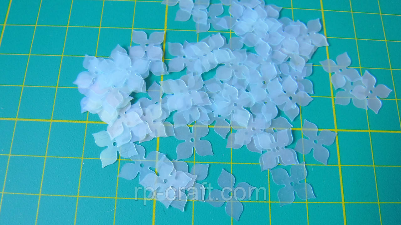 35. Упаковка паєток. Блакитні, плоскі, квітка, 10 мм, 5 грам, фото 1