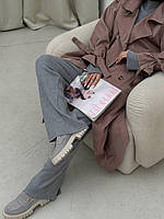 Женский плащ на коттоной основе с подкладкой и поясом,размеры .46-48 46/48, Мокко