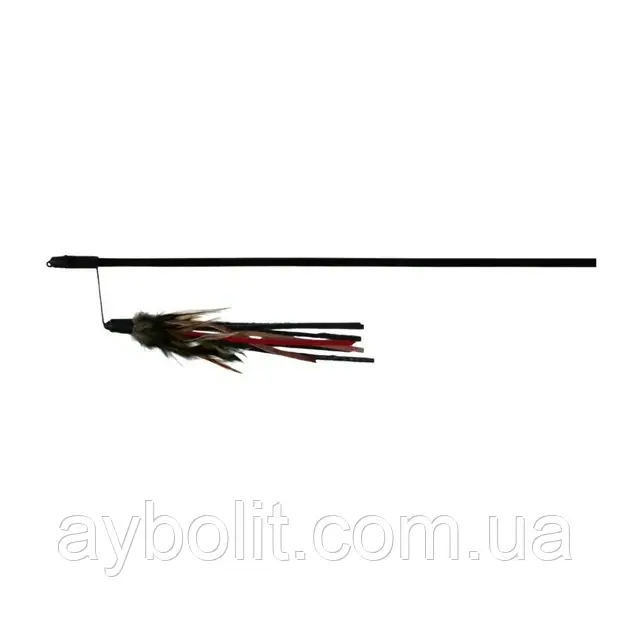 Іграшка для котів Вудка з пір'ям та шкіряними смужками Trixie 4550 50 см (4011905045504), фото 1