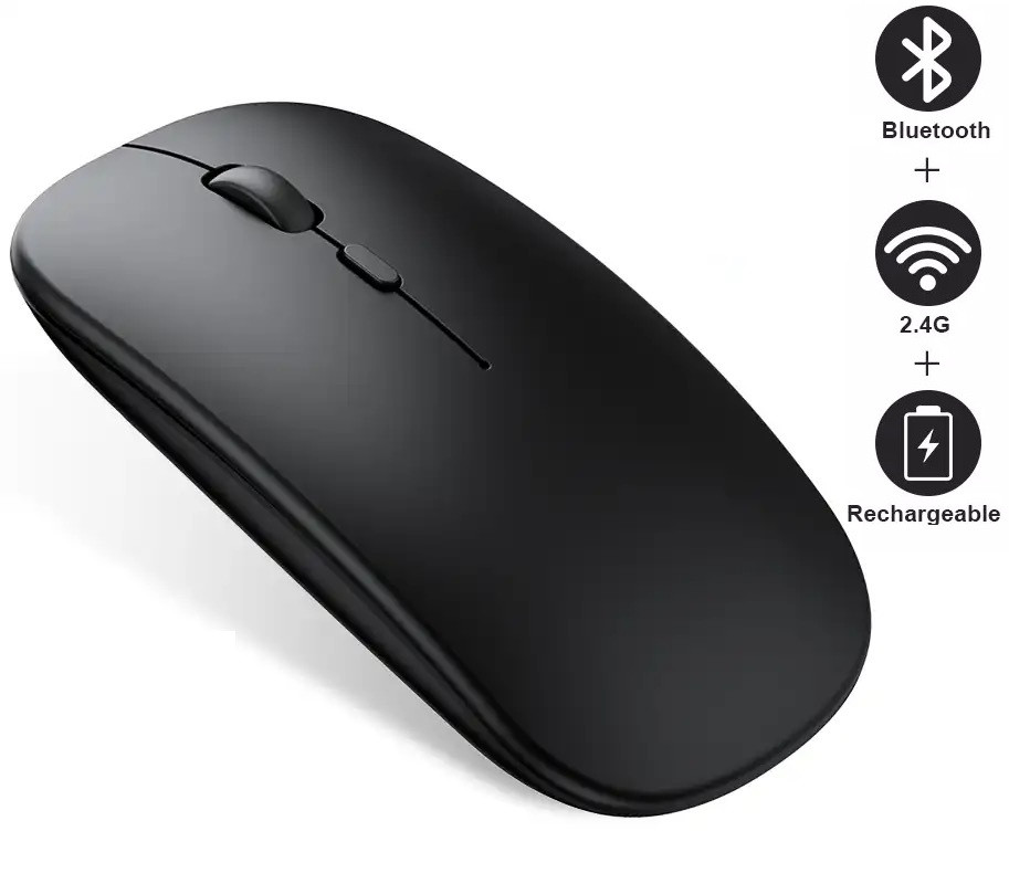 Бездротова миша з акумулятором, Bluetooth + 2.4 ГГц, безшумна, тиха, перезаряджається