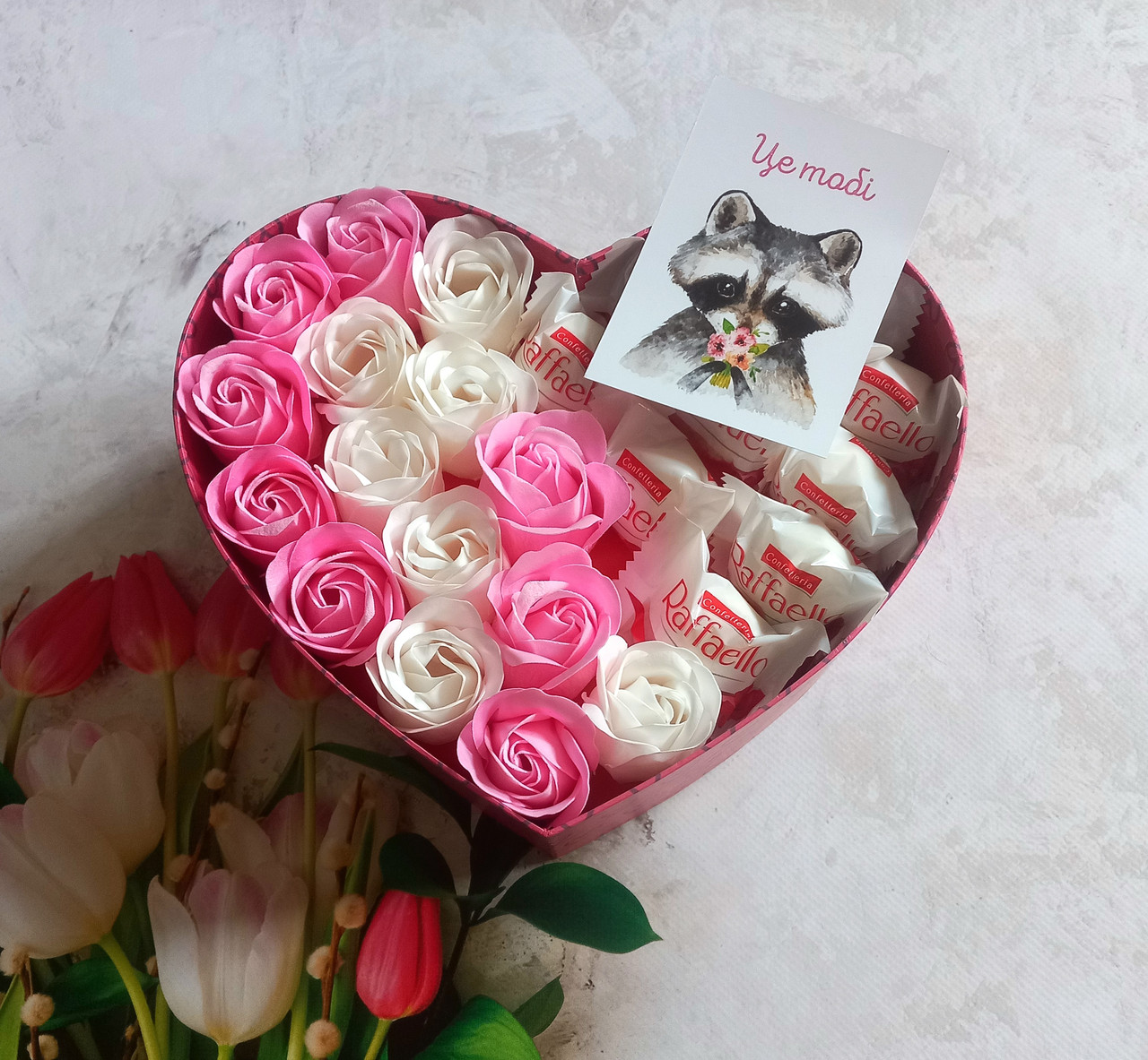 Коробка серце. Букет троянд з мила. Мильні троянди. Квіти з мила. Подарунок дівчині на 14 лютого