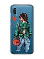 Прозрачный чехол на Samsung Galaxy A02/A022 (2021) Девушка в зеленом (принт 224)