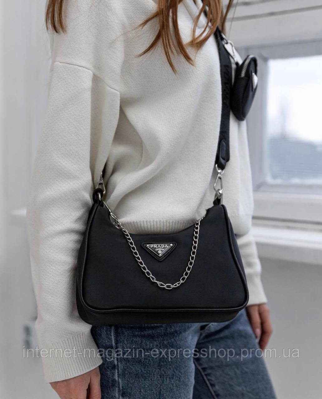 Купить Модная женская нейлоновая черная сумка Prada Прада 2 в 1, цена 2400 ₴ — Prom.ua (ID#1783643481)