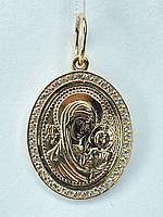 Золотой подвес Богородица с младенцем (Золото 585 пробы) и вставкой куб.цирк.