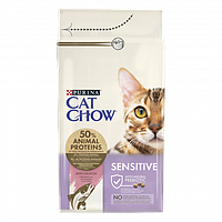 Сухой корм для взрослых кошек Purina Cat Chow Sensitive с чувствительной кожей и пищеварением с лососем 1.5 кг