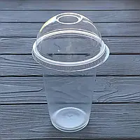 Пластиковый стакан с купольной крышкой 420 мл. (100 шт. / упаковка)