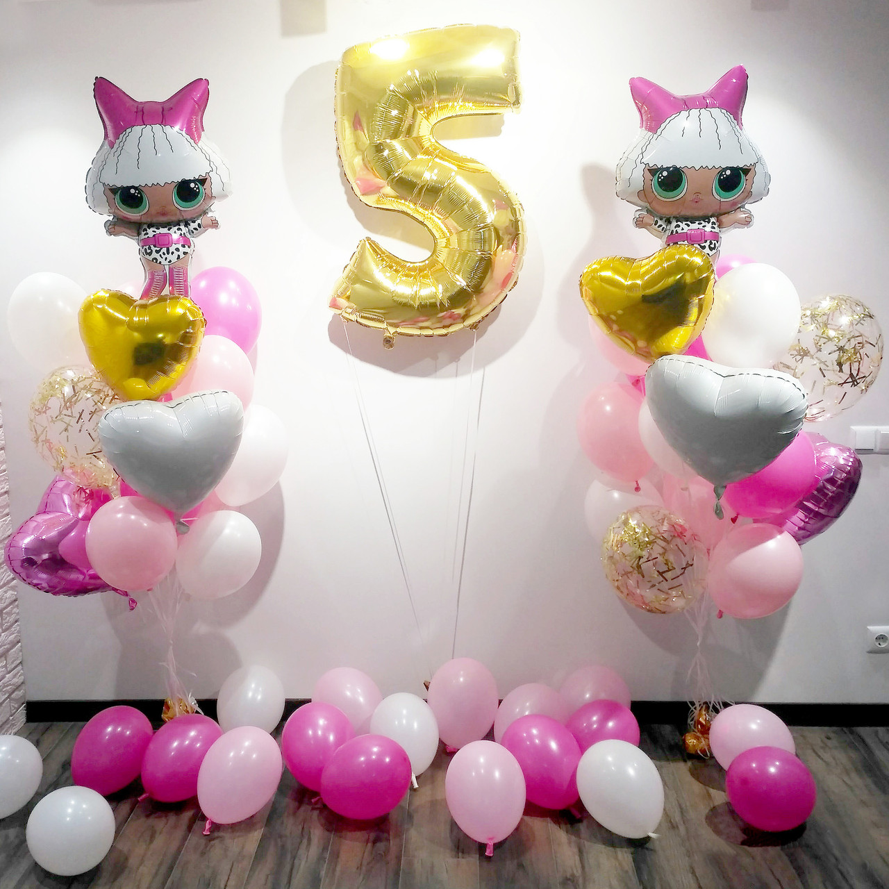 Фотозона з гелієвих кульок на 5 років для дівчинки. Гелієві кульки. Фольгована кулька з гелієм Лялька ЛОЛ Діва Цифра