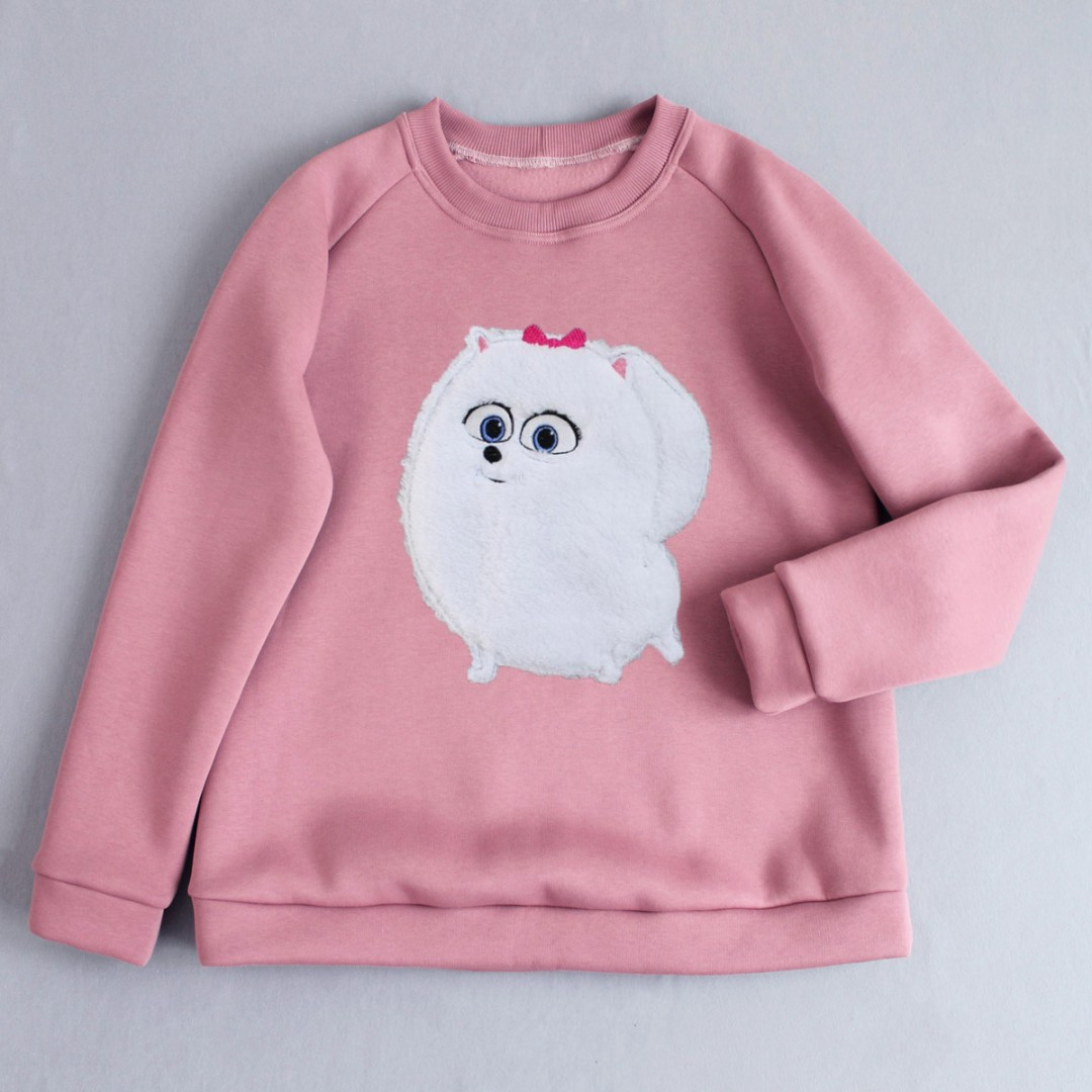 Дитячий світшот з пухнастою аплікацією цуценяти шпіца дівчинці, фото 1