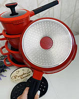 Набір посуду з 12 предметів Edenberg із мармуровим покриттям ЯРКО КРАСНІ, фото 5