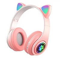 Беспроводные наушники с ушками Bluetooth MDR CAT ear VZV-23M 7805 с подсветкой Pink