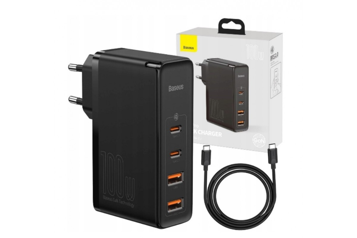 Зарядний пристрій Baseus мережевий GaN2 Pro Q.C 2C + Charger Type-C Cable 100 W Black (CCGAN100UE)