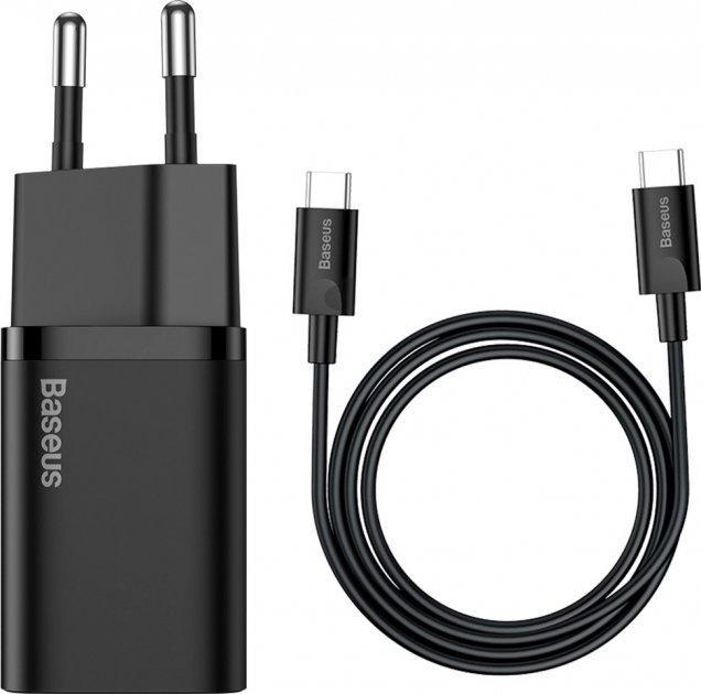Зарядний пристрій Baseus мережевий Super Si 1Type-C + Cable Type-C to Type-C 1m 25 W Black (TZCCSUP-L01)