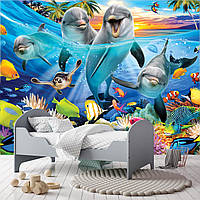 Флизелиновые фото обои 3D Животные Океан Водный Мир 368x254 см Дельфины и морские рыбки 12851V8+клей