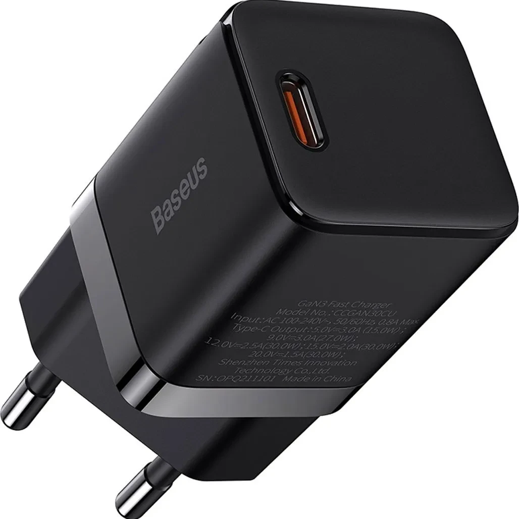 Зарядний пристрій Baseus мережевий GaN3 Fast Charger Type-C 30 W Black (CCGN010101)