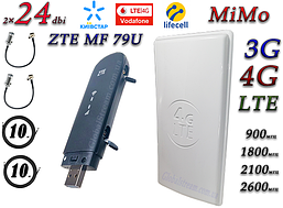 Повний комплект для 4G/LTE/3G з роутером ZTE MF 79U + Антена планшетна MIMO 2×24dbi (48дб) 698-2690 МГц