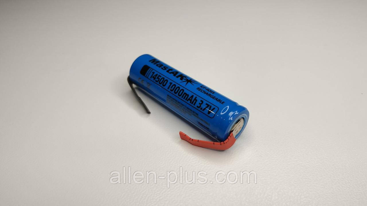 Акумулятор технічний MastAK Li-Ion 14500 3,7V 1000mAh, з пелюстками під паяння