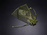 Маленькие подарочные мешочки из органзы для упаковки украшений Цвет оливковый. 17х23см