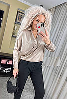 Женская нарядная модная шелковая блузка рубашка цвет мокко р.42