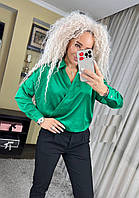 Женская нарядная модная шелковая блузка рубашка цвет зеленый р.42