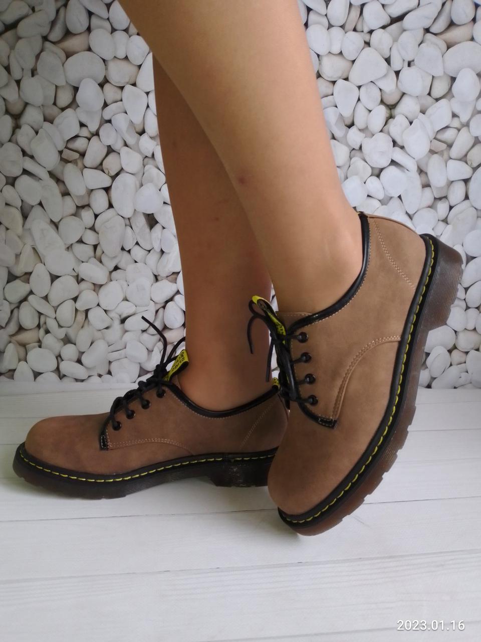 Туфлі жіночі коричневі еко-замша на низькій підошві b-105