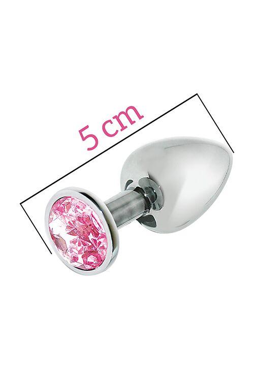 Металева анальна пробка з рожевим кристалом MAI Attraction Toys No72, довжина 5 см, діаметр 2,5