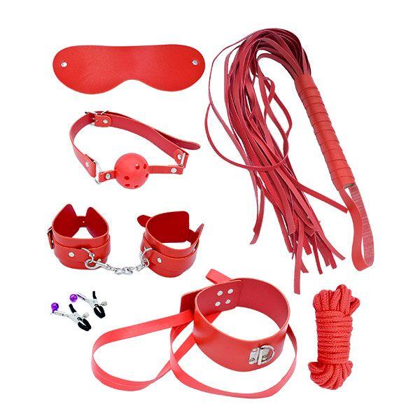 Набір MAI BDSM STARTER KIT No 75 Red: плетіння, кляп, наручники, маска, нашийник, мотузка, затискачі