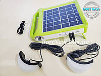 Фонарь мощный переносной аккумуляторный Фонарь EP-038A Power Bank с солнечной панелью+лампочки 2шт