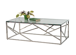 Журнальний скляний столик у вітальню CF-1 прозорий/ хромована сталь Vetro Mebel
