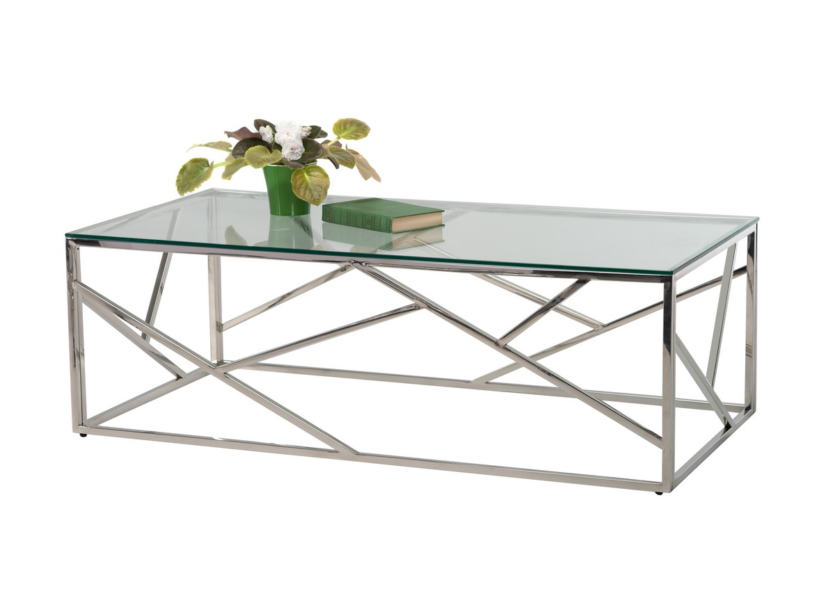 Журнальний скляний столик у вітальню CF-1 прозорий/ хромована сталь Vetro Mebel, фото 1