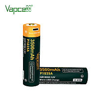 Аккумулятор Vapcell 18650 Li-Ion P1835A 3500 mAh с зарядкой через USB, защищенный