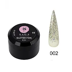 Срібний Гель для дизайну нігтів SAGA PROFESSIONAL GLITTER FOIL №2, 8 мл