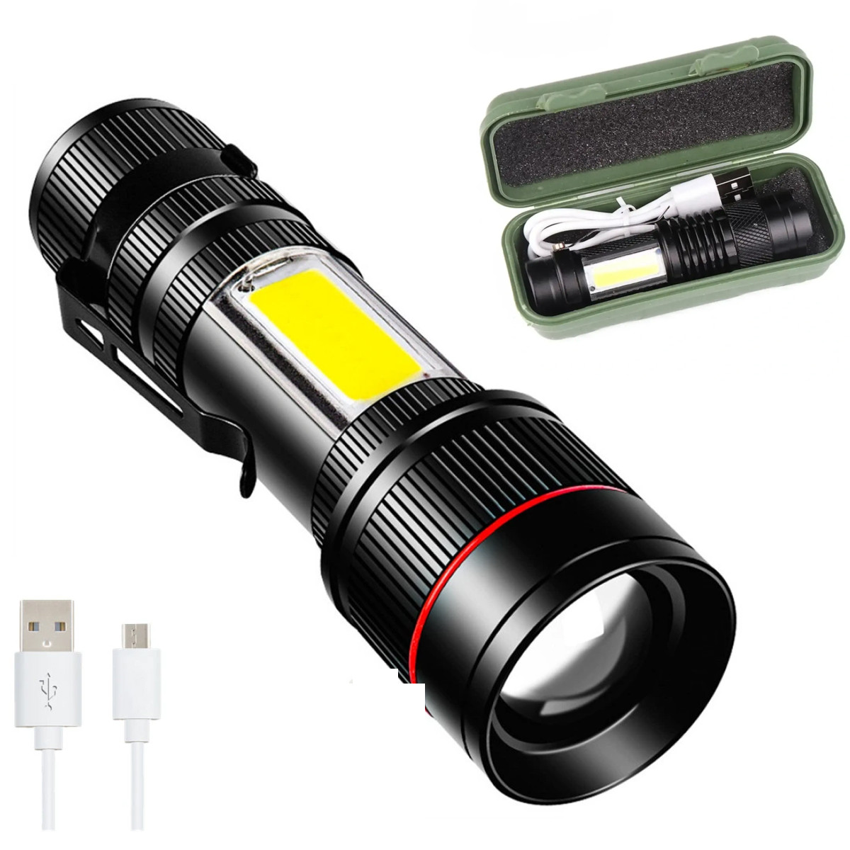 Ручний акумуляторний ліхтарик з USB зарядкою та ZOOM, BL 520 / Світлодіодний ліхтар із зумом та бічним підсвічуванням, фото 1