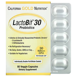 LactoBif Probiotics 30 Billion CFU California Gold Nutrition 60 капсул