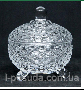 Скляна цукорниця-цукерниця з кришкою з рельєфним візерунком, фото 1