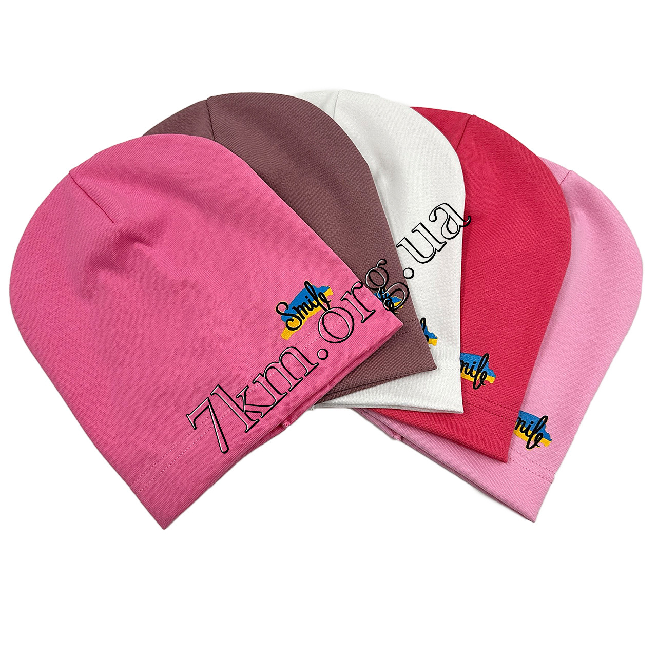 Шапка дитяча Оптом одинарний трикотаж для дівчаток 50-54 р.р. "Smile" 9027, фото 1