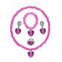Прикраси для дівчинки Рапунцель, рожеві (кільце, браслет, сережки-кліпси, намисто)