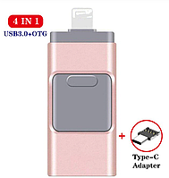 USB Флешка 4в1 256GB Type-C/Micro/Lightning/USB для телефона / компьютера iPhone/Android Розовый