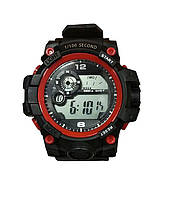 Спортивний наручний електронний годинник у пластиковій коробці 1/100 second червоний гурт