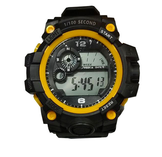 Спортивний наручний електронний годинник у пластиковій коробці 1/100 second жовтий